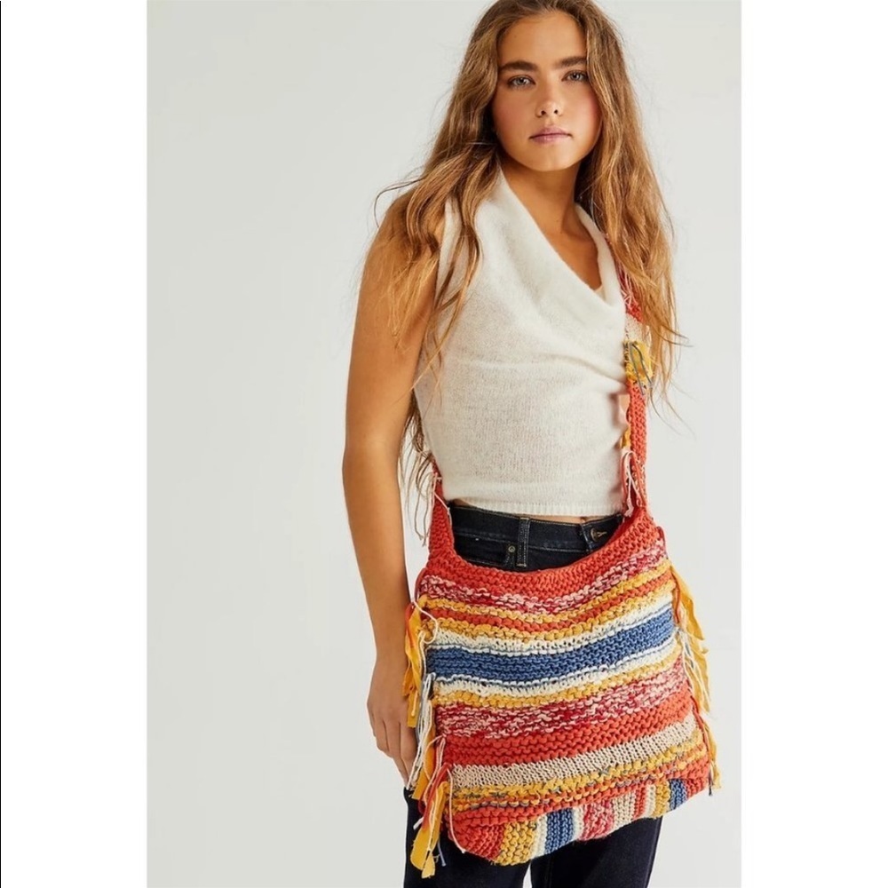 NWT Free People Northbound Hobo Bag Cotton Crochet Multicolor Shoulder Bag Tote